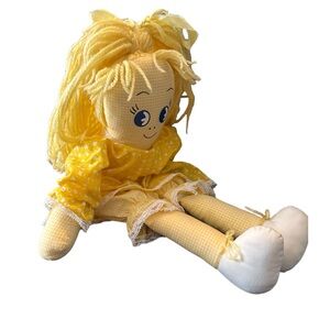 Rag Doll Vintage Playhouse Designs 1979 Yellow Gingham 20" Yarn Hair Embroidered